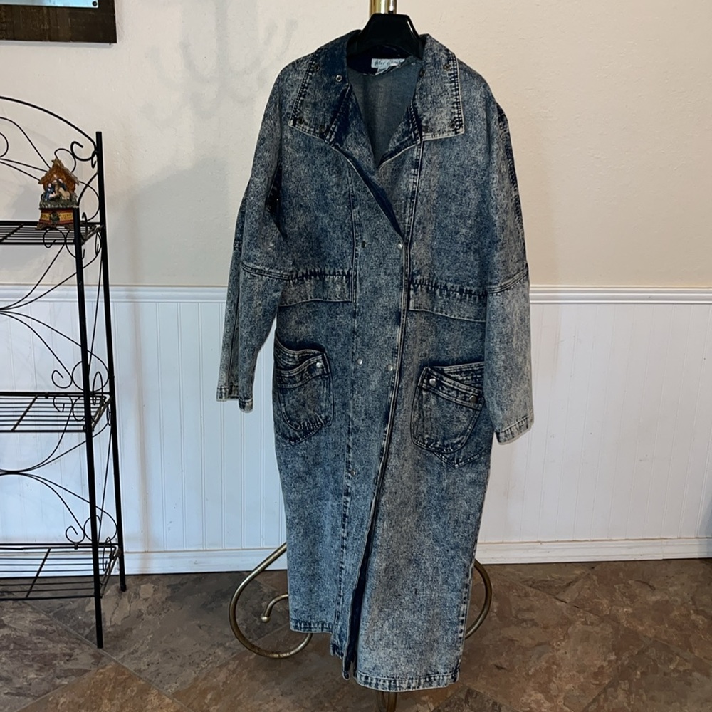 Vintage 80s Acid Wash Denim Duster Coat Denim coat Jean Coat Jean Jacket - Picture 13 of 13
